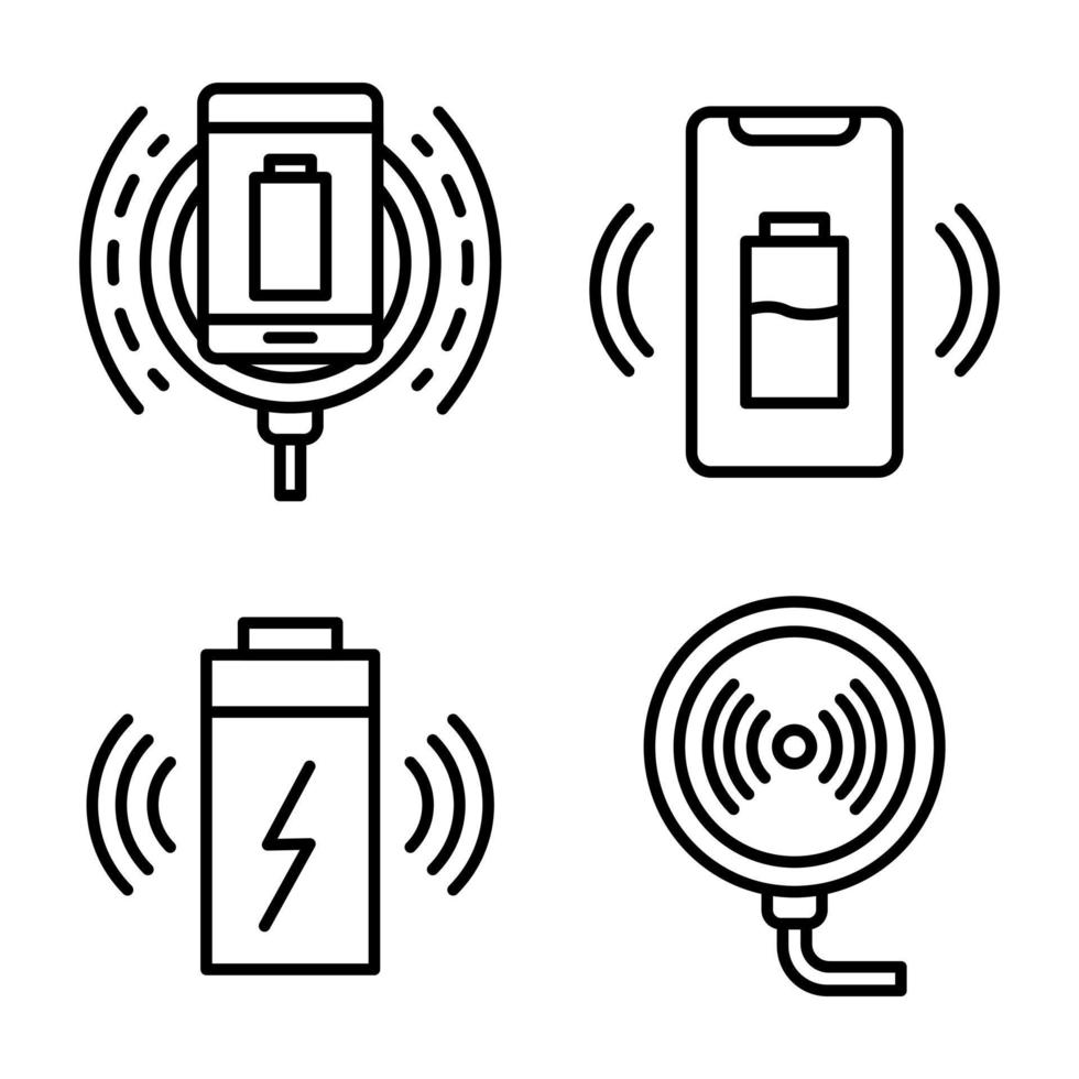 Symbole für kabelloses Ladegerät, Umrissstil vektor