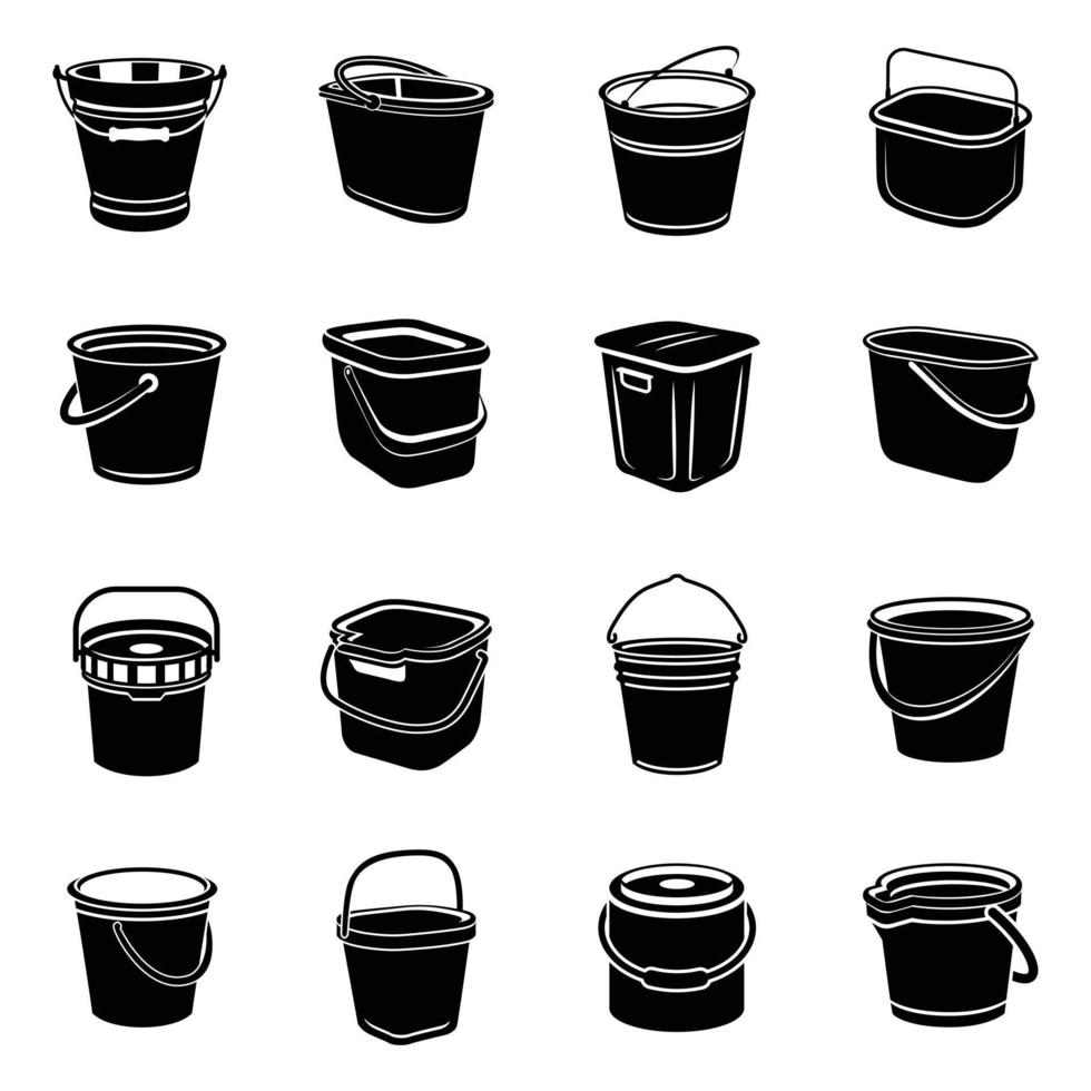 Eimer-Typen-Container-Icons gesetzt, einfacher Stil vektor