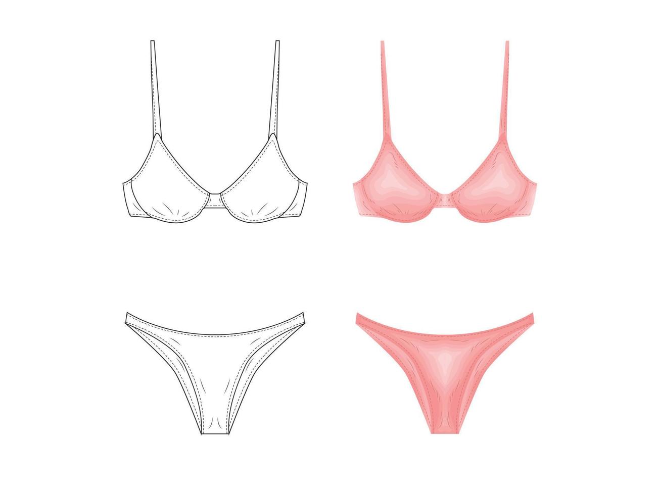 Modeproduktkatalog Uniformen Mockup Skizze Vektor Illustration Kleidung Silhouette Symbol Bikini