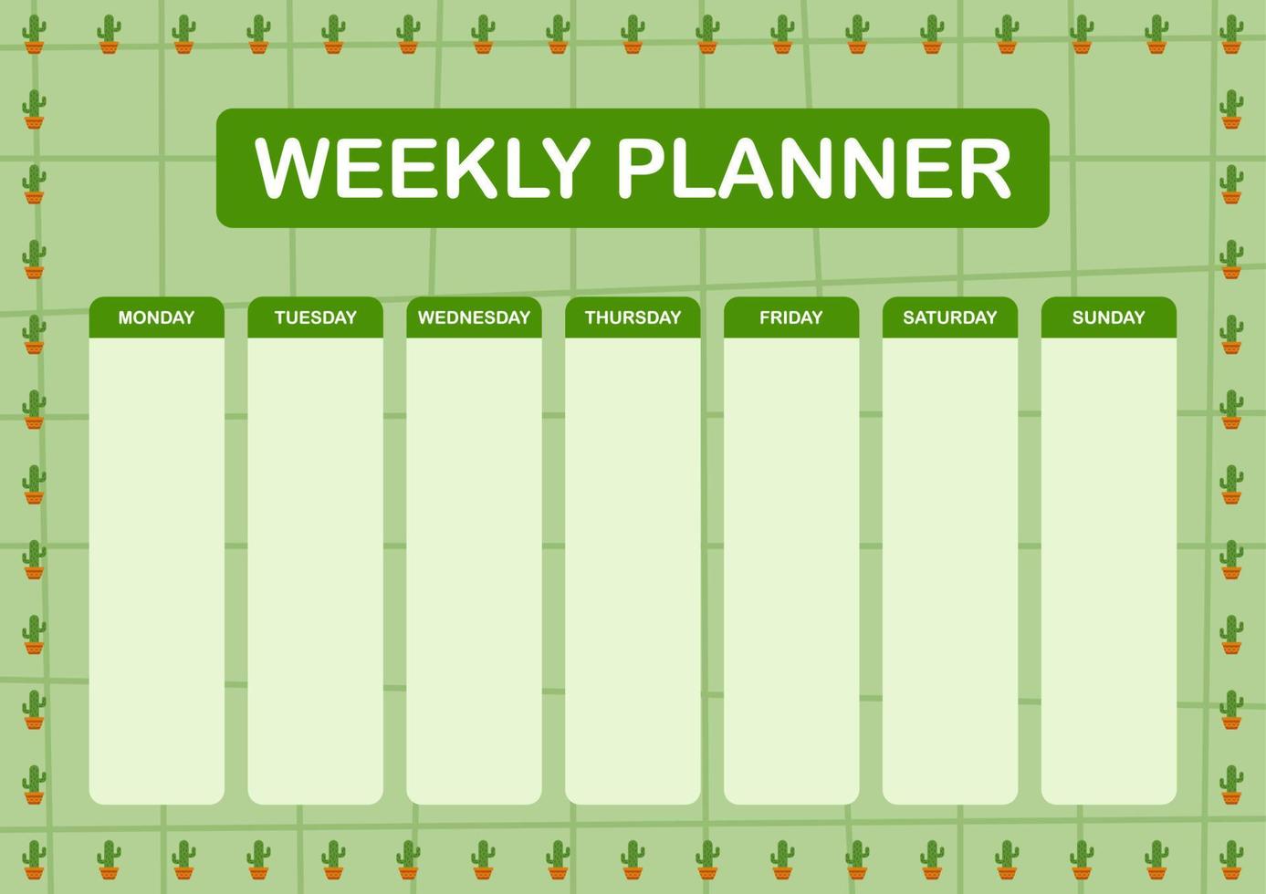 dag- och veckoplanerare med kaktus vektor