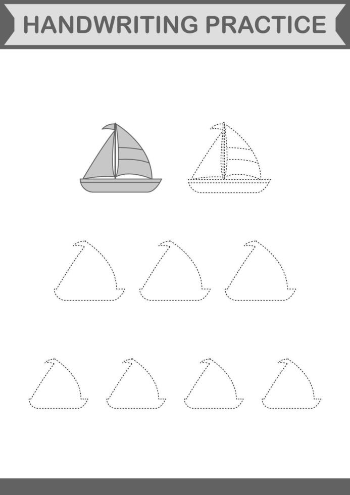 Handschriftübung mit Segelboot. Arbeitsblatt für Kinder vektor