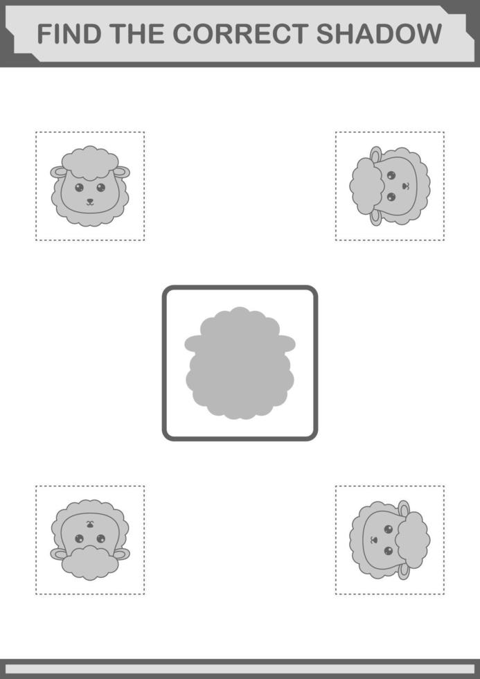 Finde das richtige Schattenschafgesicht. Arbeitsblatt für Kinder vektor