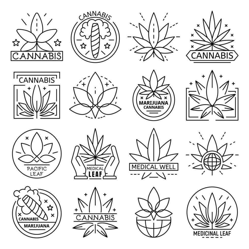 cannabis logotyp set, konturstil vektor