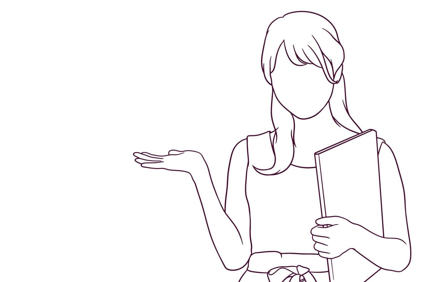 handritad affärskvinna med öppen hand palm illustration vektor