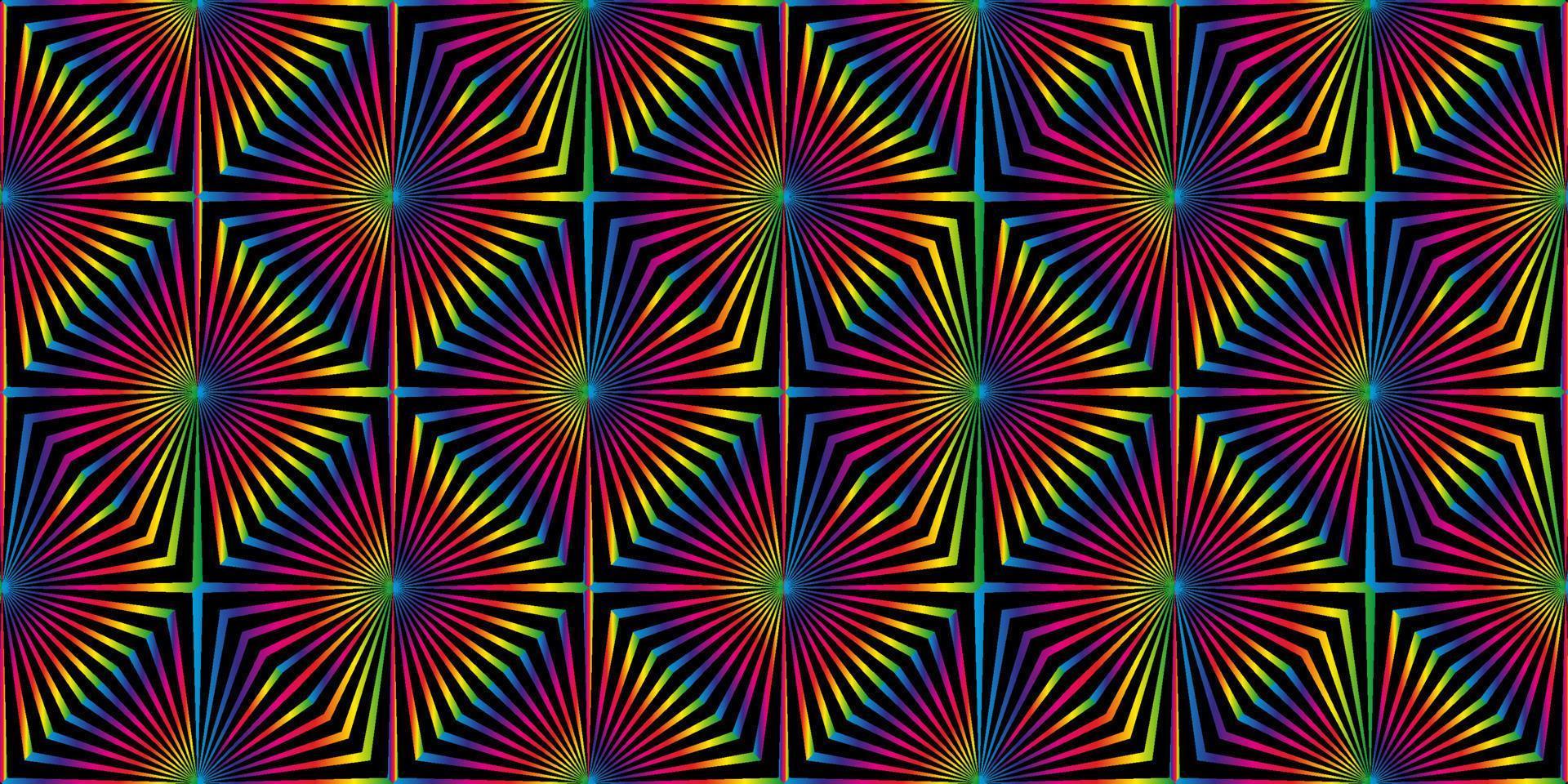 seamless mönster med svart randiga linjer. geometrisk struktur med diagonala ränder i korsform. optisk illusion effekt, popkonst stil. abstrakt färgglad gradient bakgrund. trendig design vektor