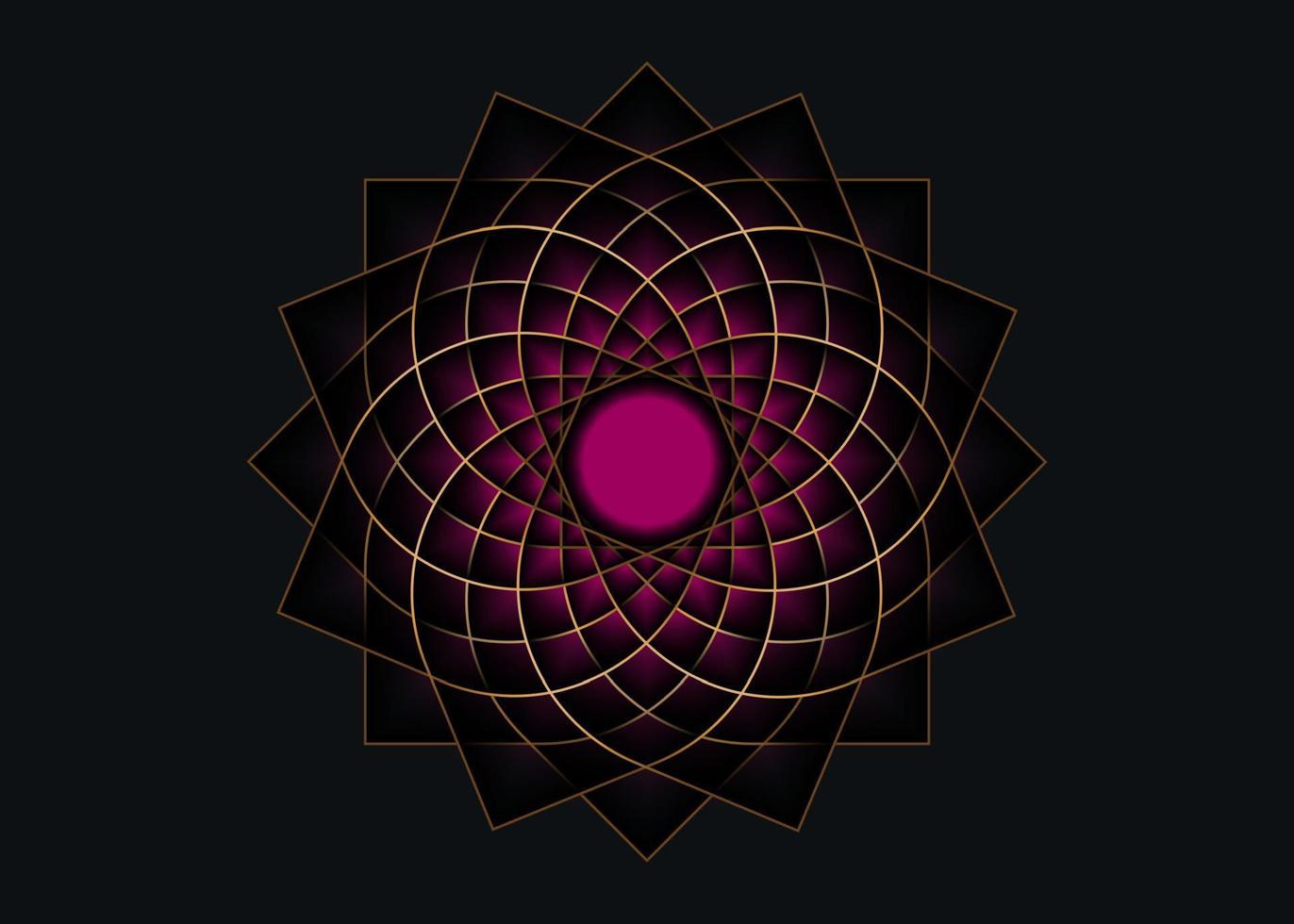 goldenes lotusblumenmandala, samen des lebenssymbols heilige geometrie. Logo-Symbol geometrisches mystisches Mandala der esoterischen Blume der Alchemie. Vektor goldene Strichzeichnungen göttliches meditatives Amulett isoliert auf schwarz