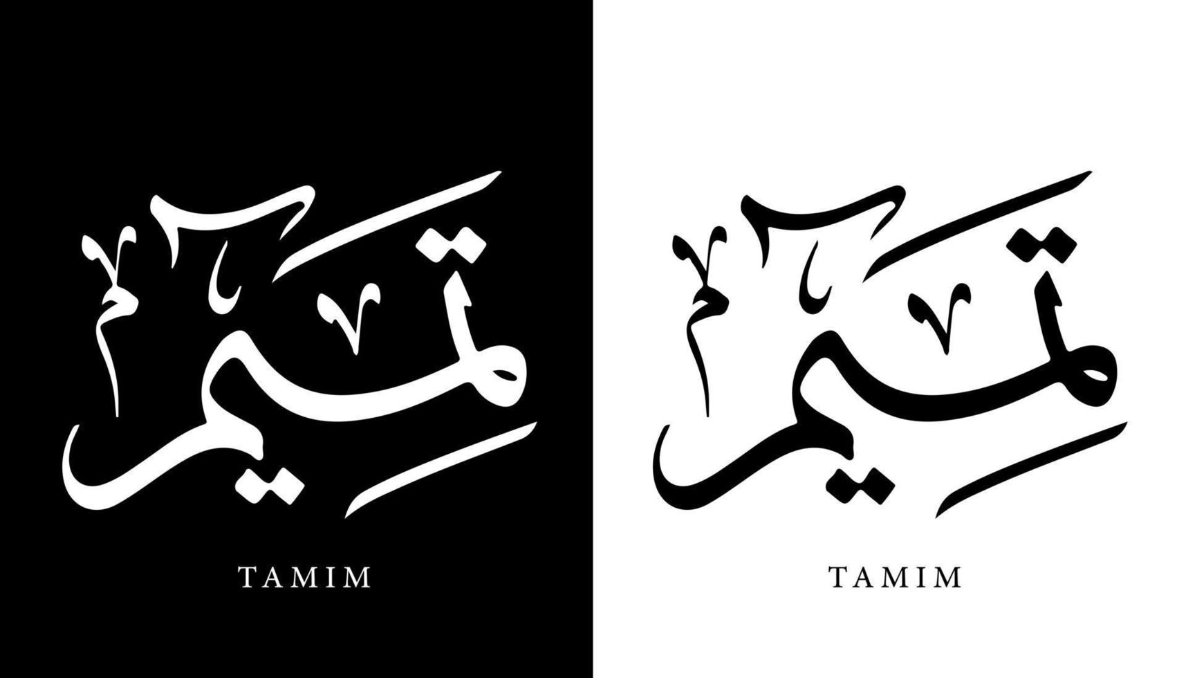 arabisk kalligrafi namn översatt "tamim" arabiska bokstäver alfabet teckensnitt bokstäver islamisk logotyp vektorillustration vektor