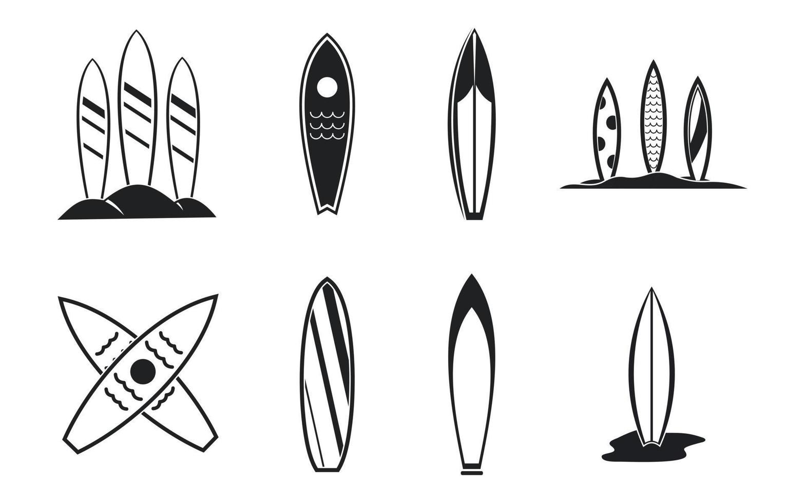 surfbräda ikonuppsättning, enkel stil vektor