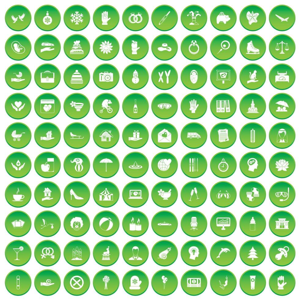 100 Freudensymbole setzen grünen Kreis vektor
