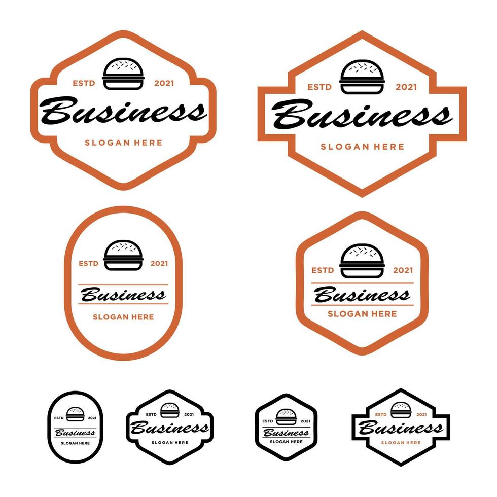 vektor uppsättning märke, banderoll, etikett och logotyp för burger shop illustration, enkel hamburger butik logotyp set
