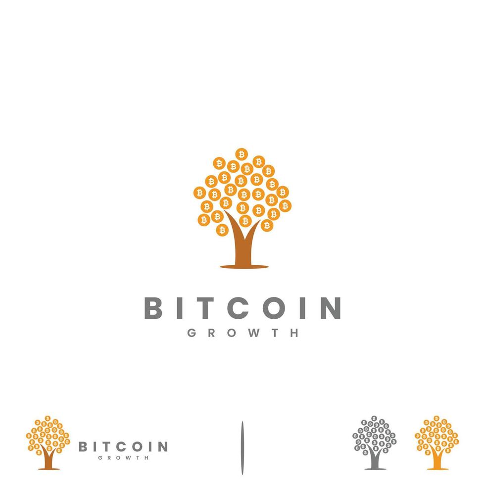 Bitcoin-Baum-Logo-Design-Ikone, Bitcoin kombiniert mit Baum-Logo-Konzept vektor