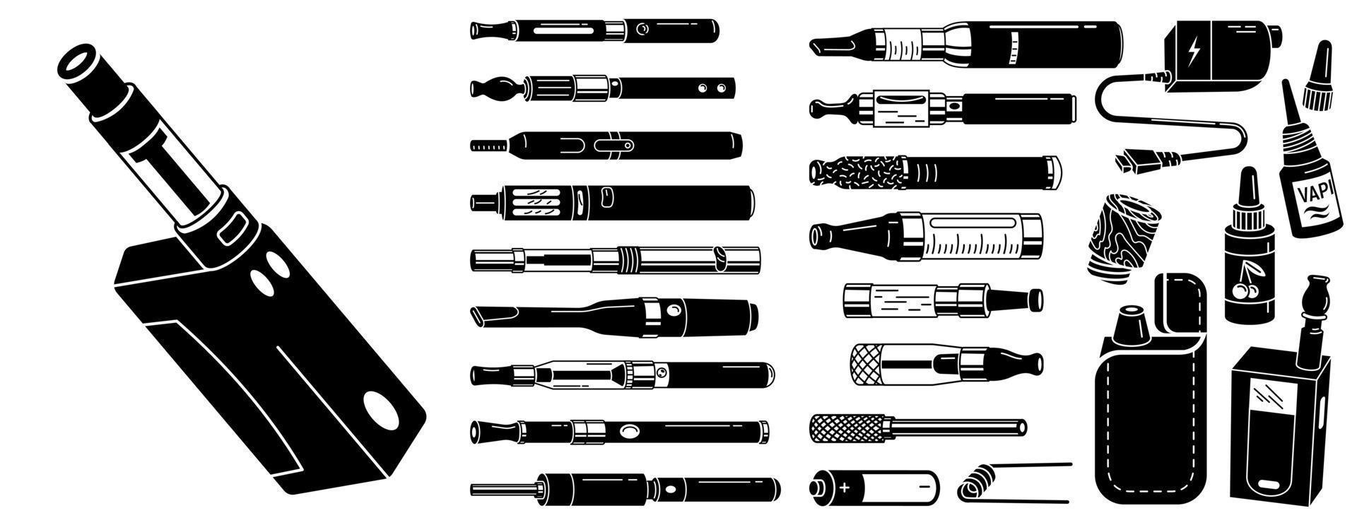 elektronische zigarettenikonen eingestellt, einfacher stil vektor