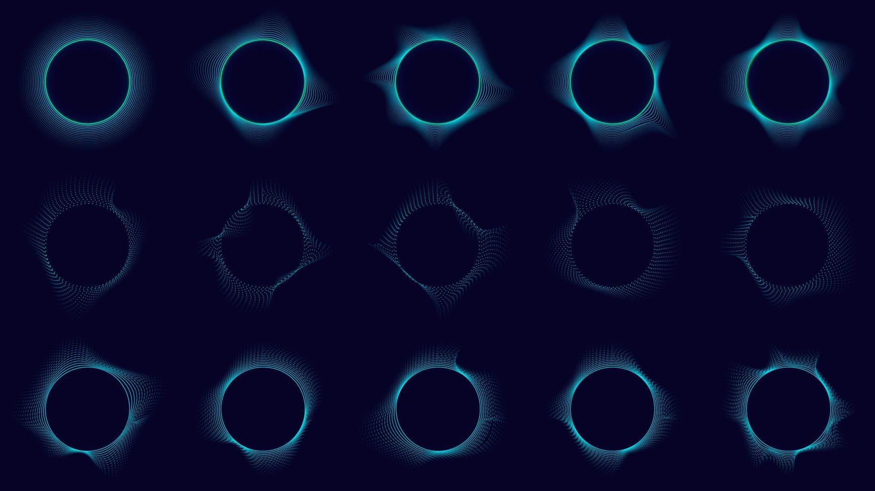 satz von technologie abstrcat blaue kreise elemente wellenlinien auf dunklem hintergrund vektor
