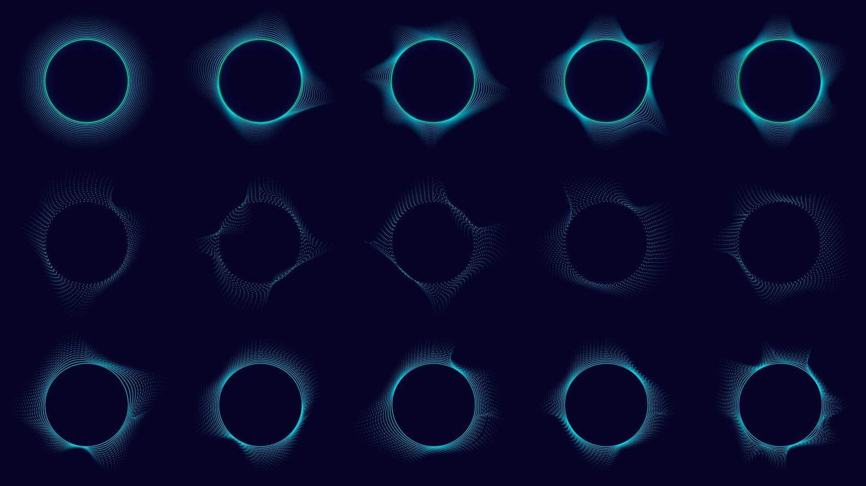 uppsättning av teknik abstrcat blå cirklar element våglinjer på mörk bakgrund vektor