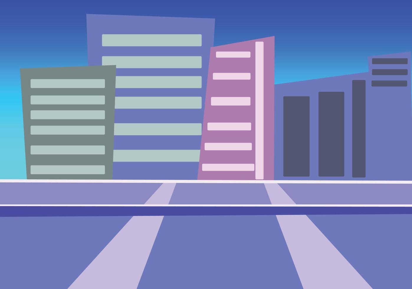 karikaturstadtstraße mit auto. Stadtgebäude neben der Autobahn. bereit für 2d-animation. bunter Cartoon-Animationshintergrund. vektor