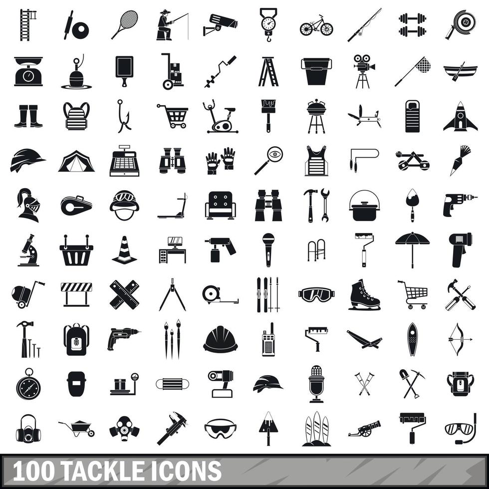 100 tackla ikoner set, enkel stil vektor