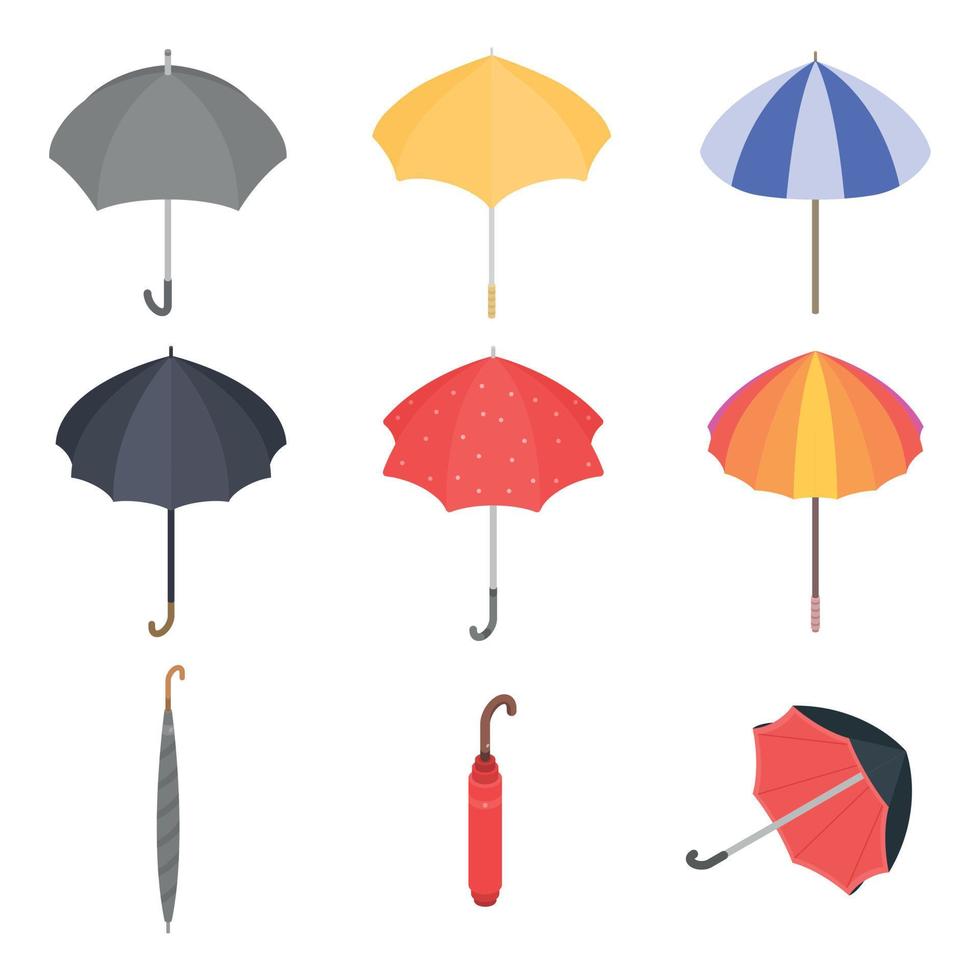 paraply ikoner set, isometrisk stil vektor