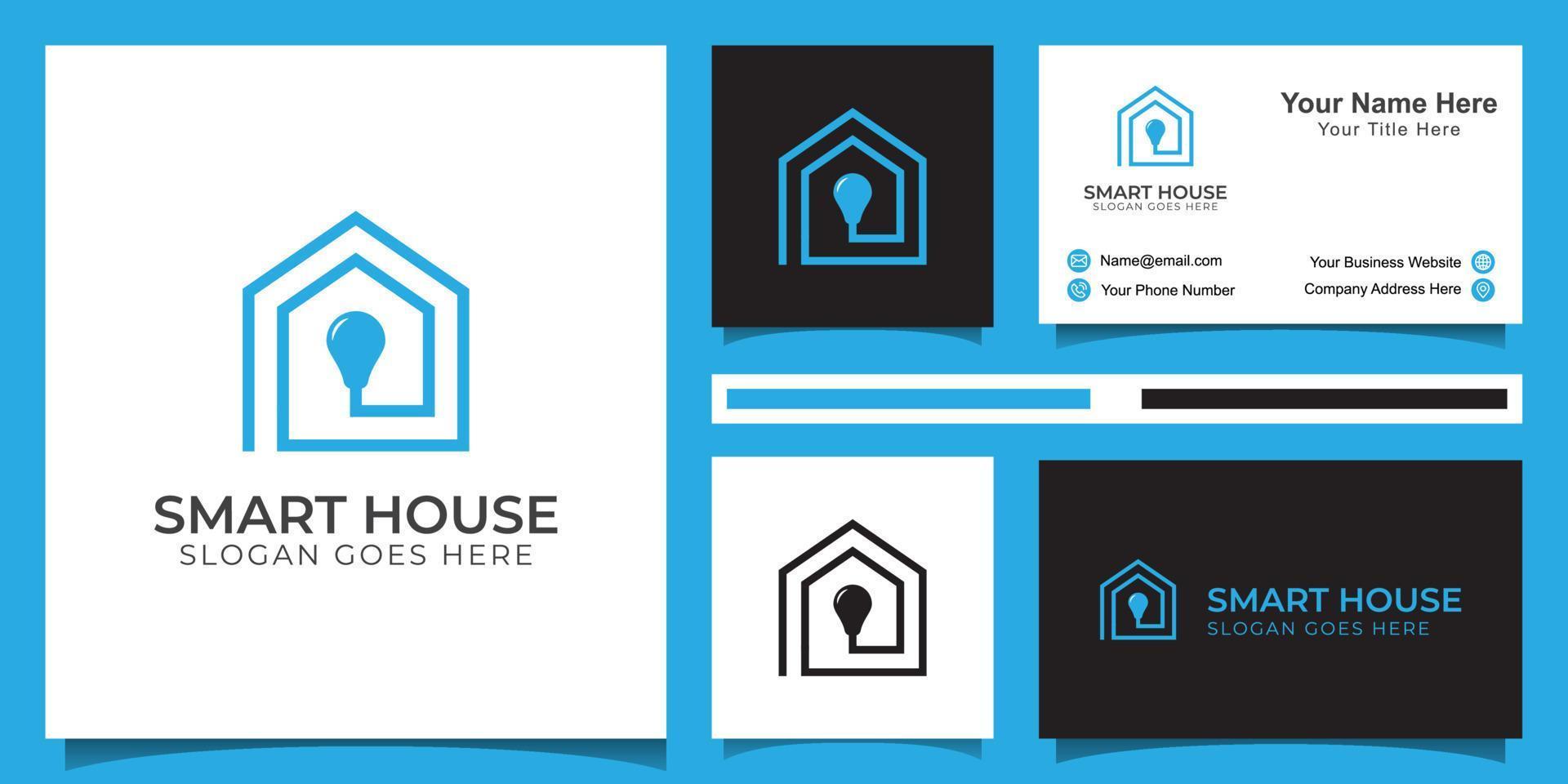 Glühbirne geformtes Smart-Home-Schild-Symbol, Smart-House-Logo-Vektor mit Visitenkarte vektor