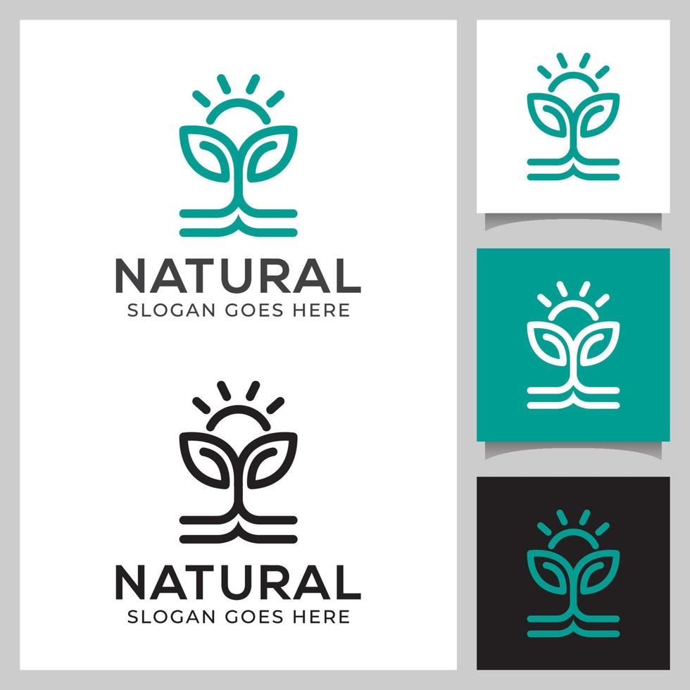 naturlig logotyp design av tillväxt och eko löv sol, grön trädgård logotyp symbol, växande träd, jordbruk ikon symbol design vektor