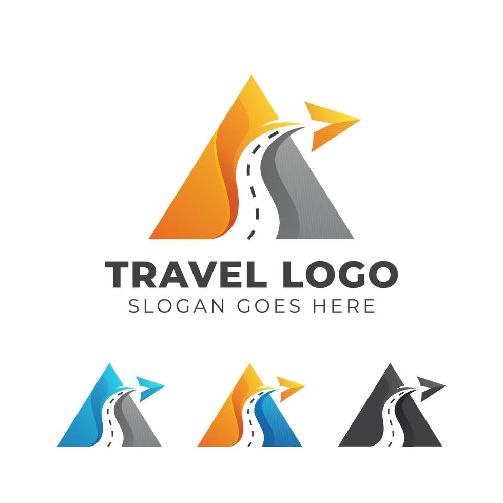 modernes logo-design des abstrakten buchstaben a mit straßen- und flugzeugsymbol, reiseikonen-logoillustration der dreieckagentur vektor