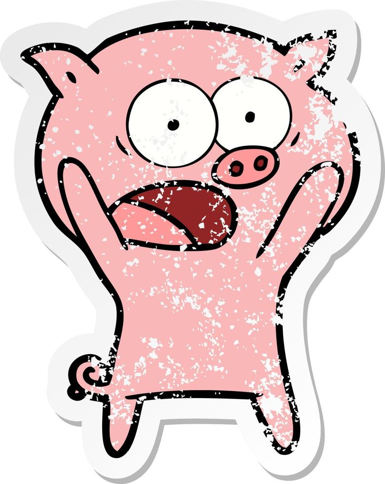 bedrövad klistermärke av en tecknad gris som skriker vektor