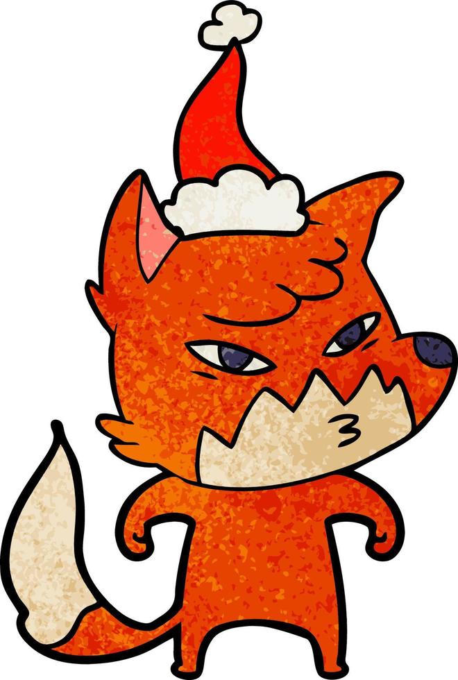 cleverer strukturierter Cartoon eines Fuchses mit Weihnachtsmütze vektor