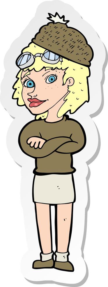 Aufkleber einer Cartoon-Frau mit Wintermütze vektor