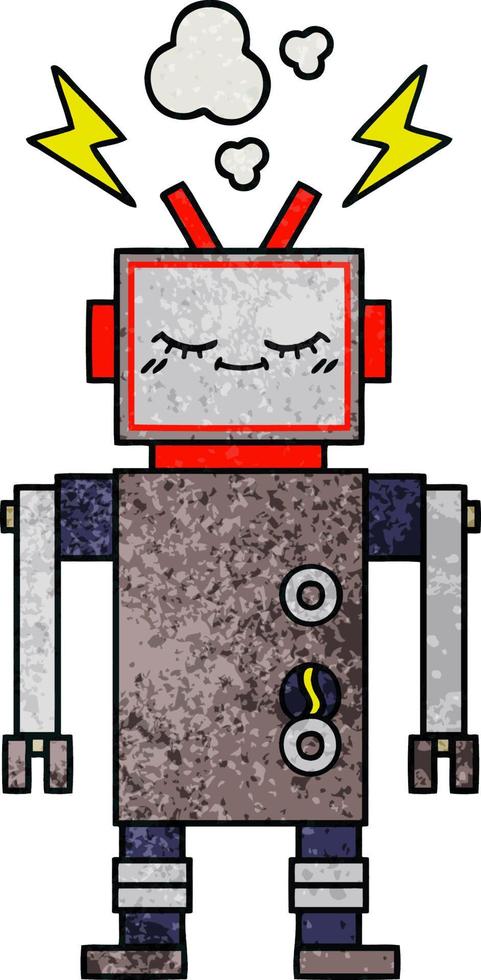 retro grunge textur tecknad dansande robot vektor