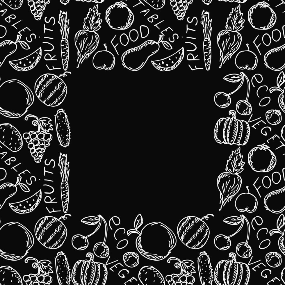 sömlös matmönster med plats för text. doodle mönster med mat ikoner. mat bakgrund vektor