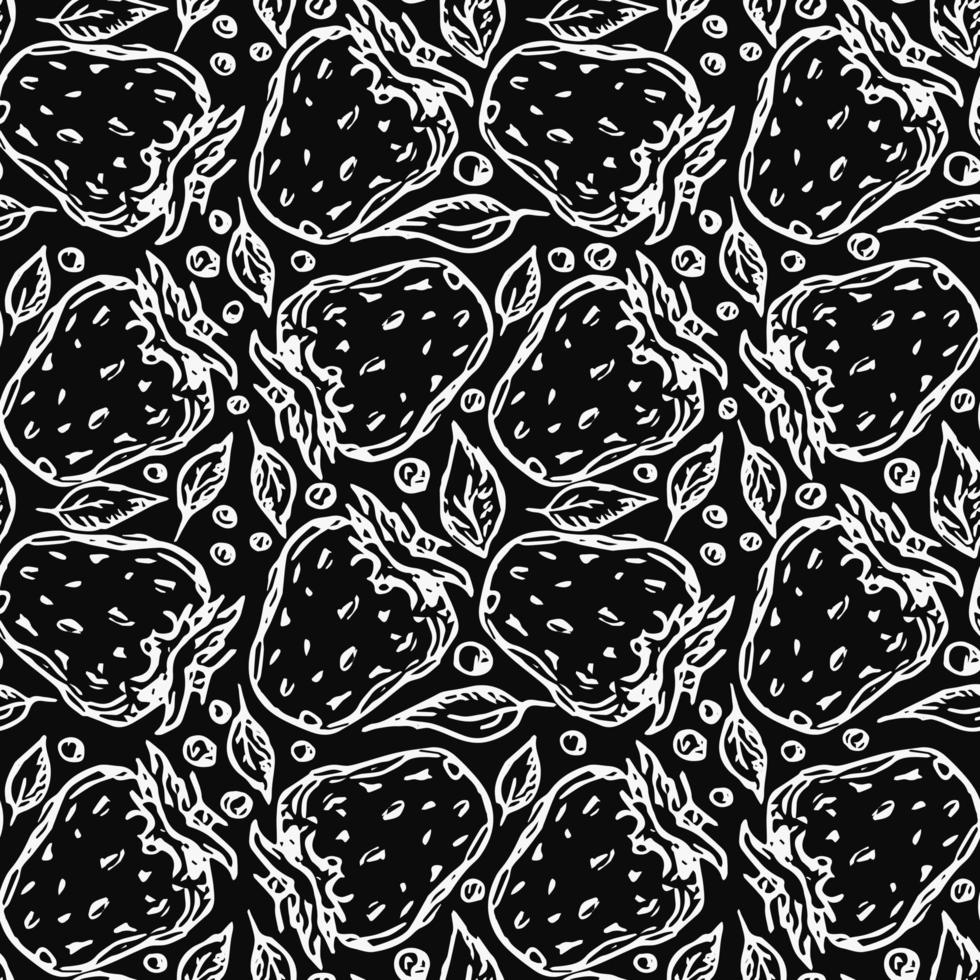sömlösa jordgubbsmönster. doodle vektor med jordgubbar ikoner. vintage jordgubbar mönster