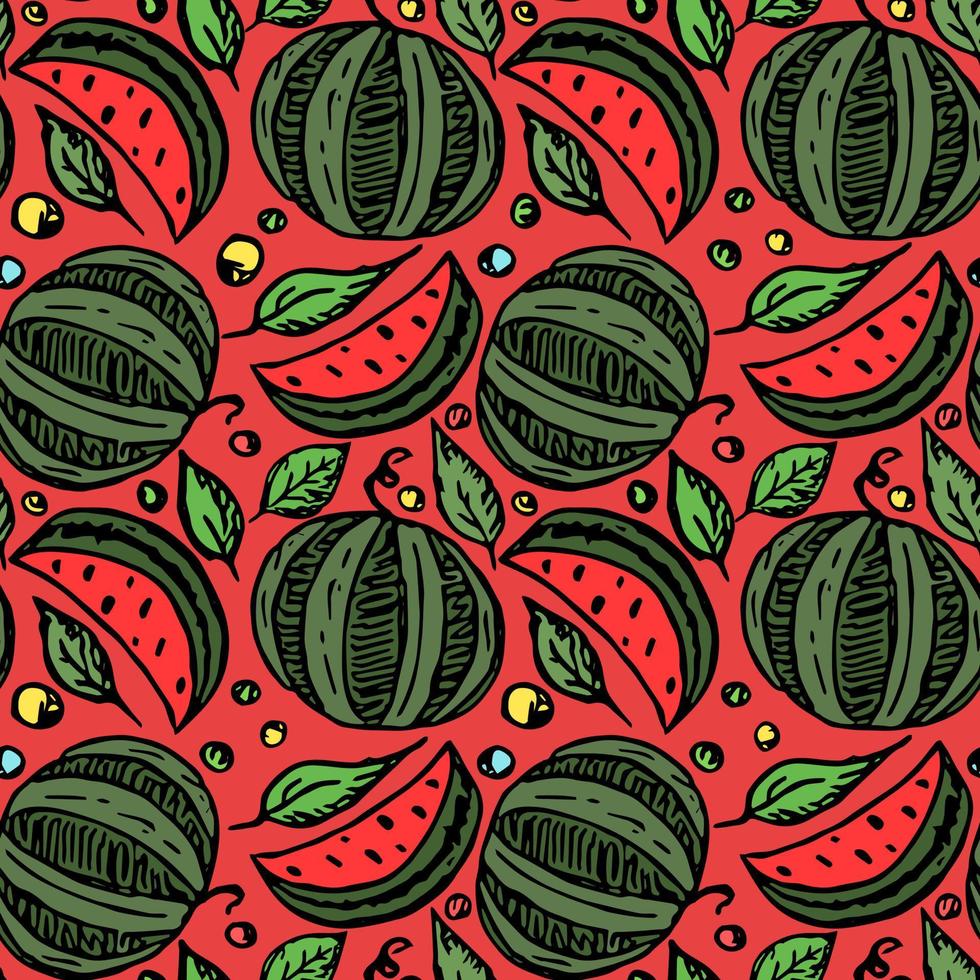 Nahtloses Wassermelonenmuster. farbige Vektor-Doodle-Illustration mit Wassermelone. Muster mit Wassermelone vektor