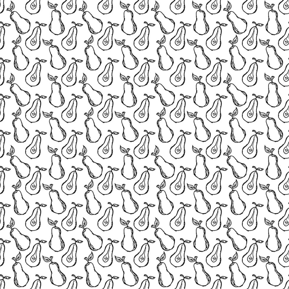 Nahtloses Birnenmuster. schwarz-weißer Birnenhintergrund. Doodle-Vektor-Illustration mit Früchten vektor