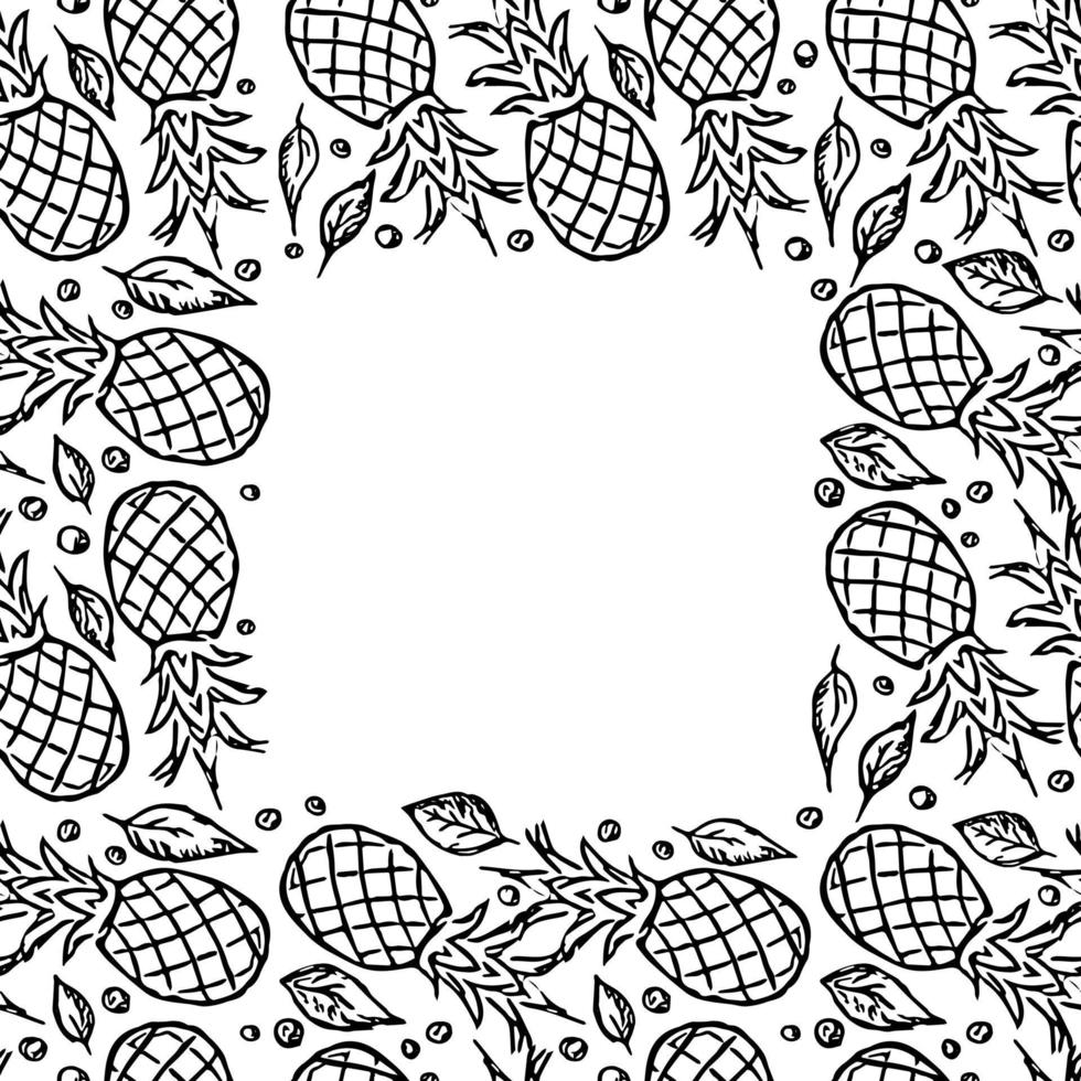 sömlös ananas mönster med plats för text. doodle vektor med ananas ikoner