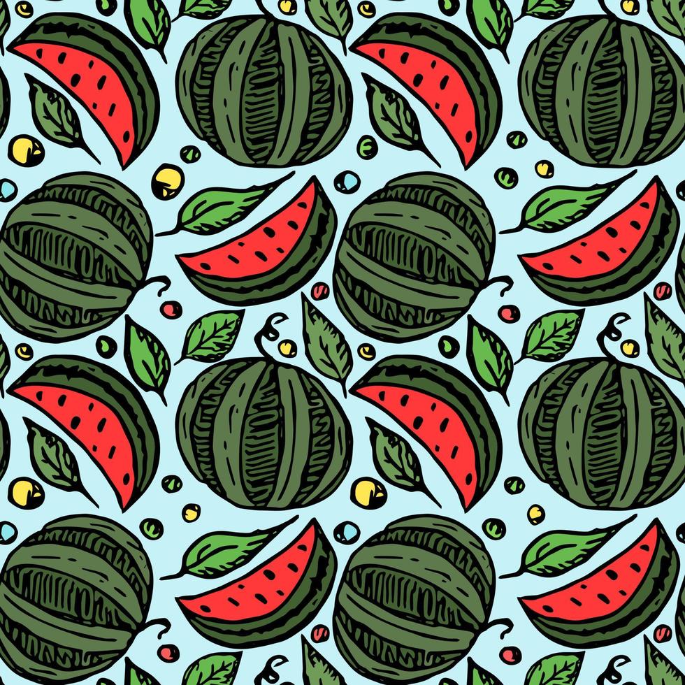 Nahtloses Wassermelonenmuster. farbige Vektor-Doodle-Illustration mit Wassermelone. Muster mit Wassermelone vektor