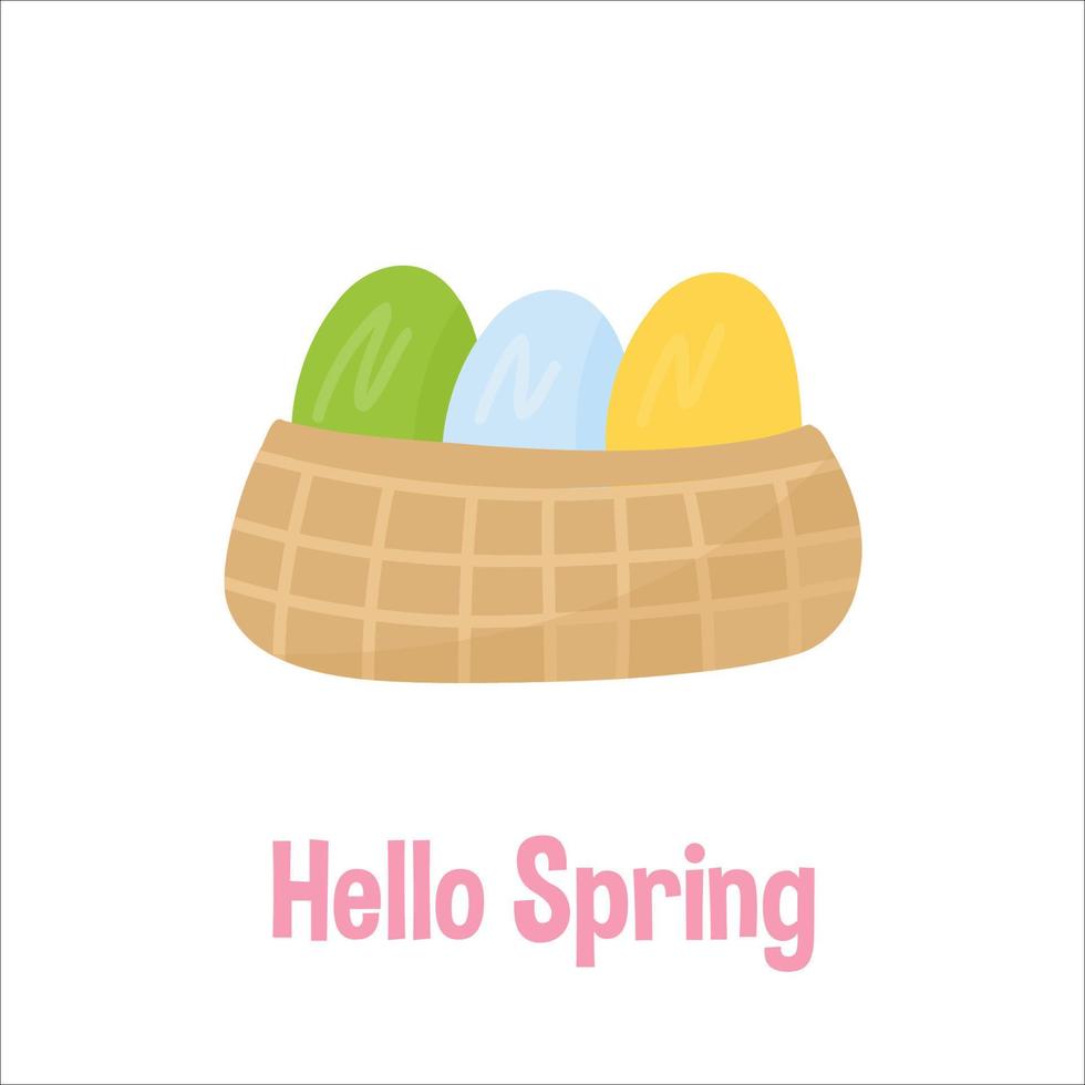trädgård och våren handritade element - färgglada ägg i en korg. för gratulationskort, festinbjudan, affisch, tagg, klistermärkeset. vektor illustration