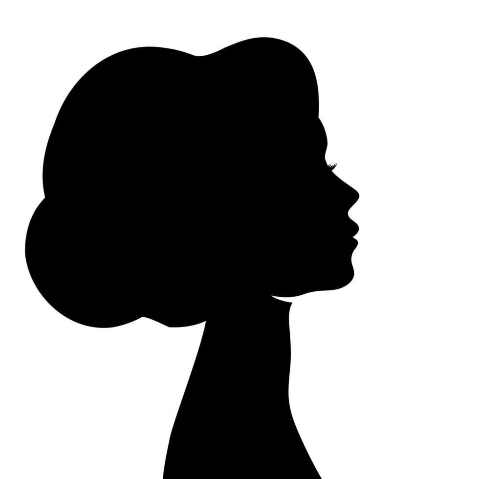 schöne Frauenprofilschattenbilder mit eleganter Frisur, Vektorjunges weibliches Gesichtsdesign, Schönheitsmädchenkopf mit gestyltem Haar, grafisches Porträt der Modedame. vektor