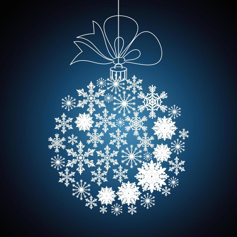 julboll gjord av snöflingor, vektor blå bakgrund, vektordesign xmas illustration.