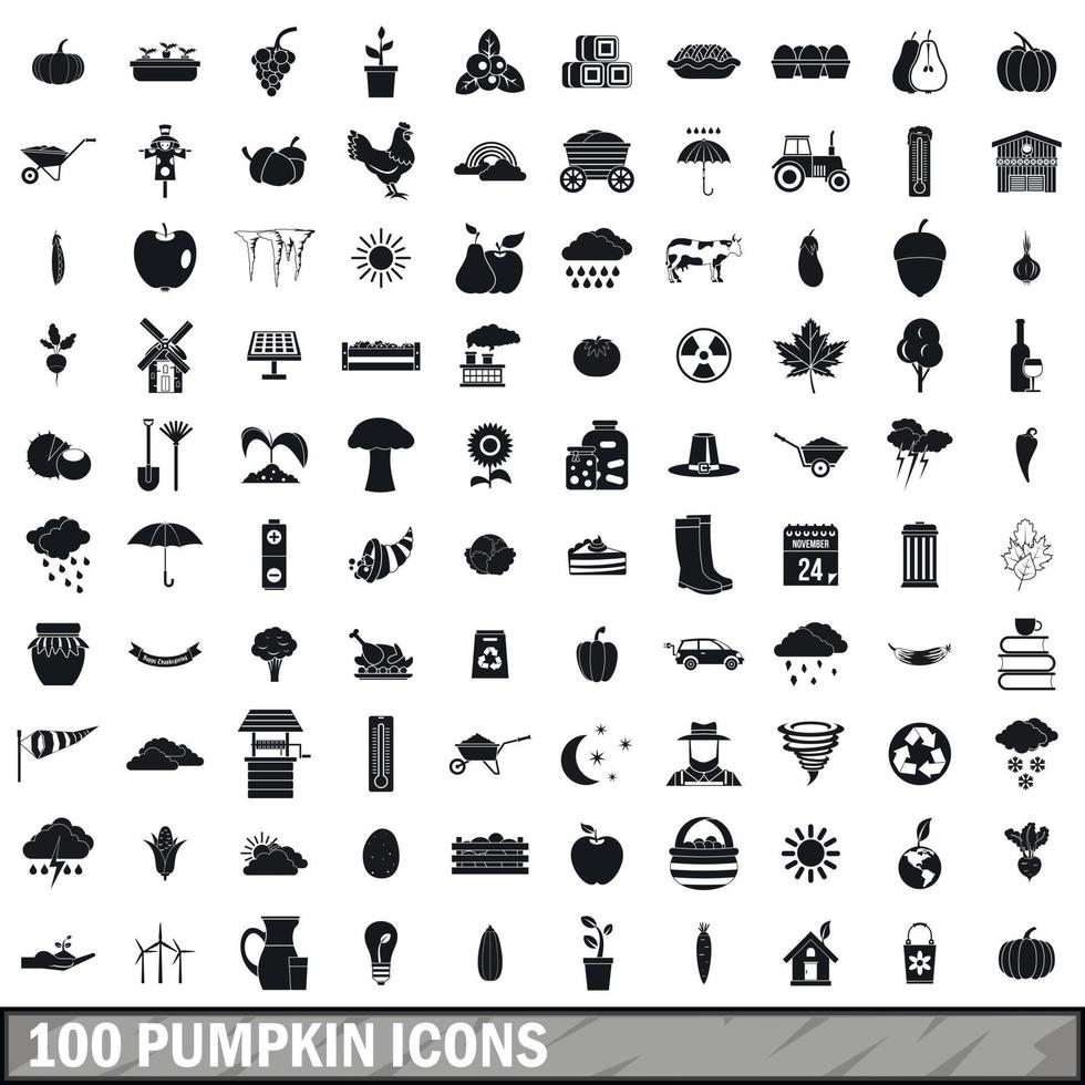 100 pumpa ikoner set, enkel stil vektor