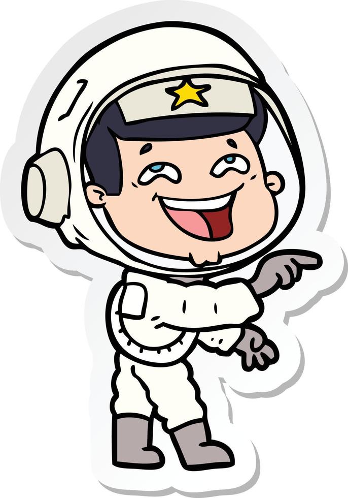 Aufkleber eines Cartoon lachenden Astronauten vektor