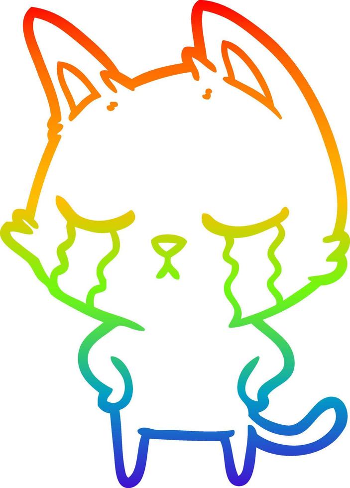 Regenbogen-Gradientenlinie Zeichnung weinende Cartoon-Katze vektor