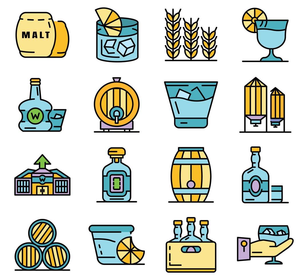 Whiskey-Icon-Set Linienfarbvektor vektor