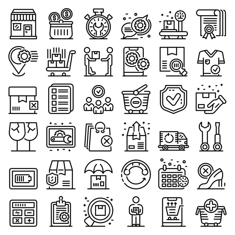 After-Sales-Service-Icons gesetzt, Umrissstil vektor