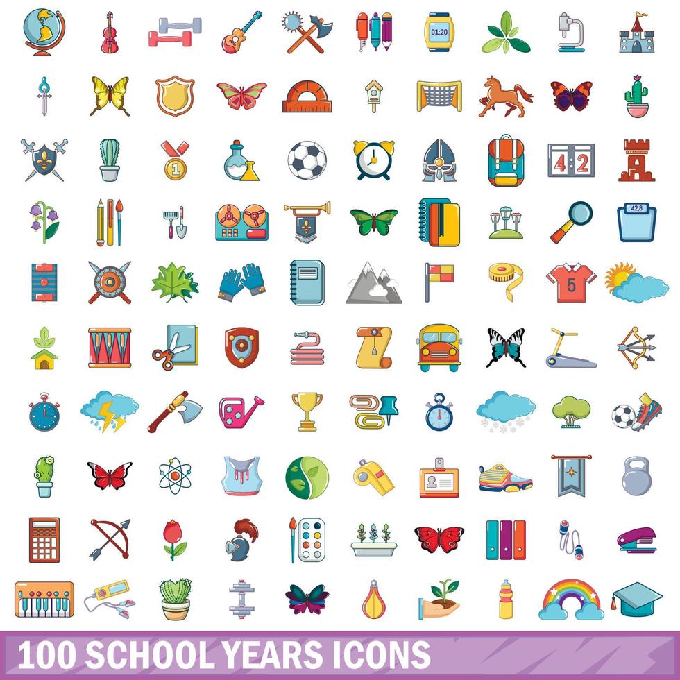 100 Schuljahre Icons Set, Cartoon-Stil vektor