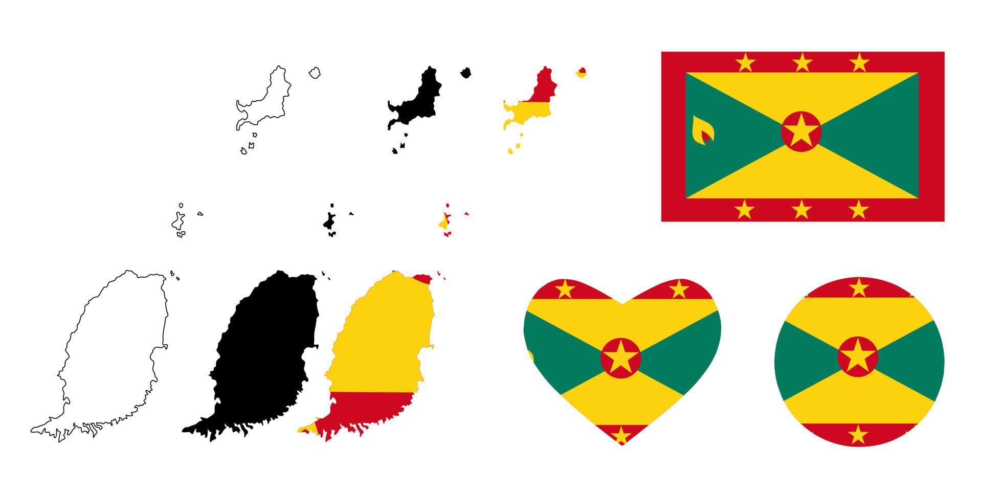 Grenada Karte Flag Icon Set isoliert auf weißem Hintergrund vektor