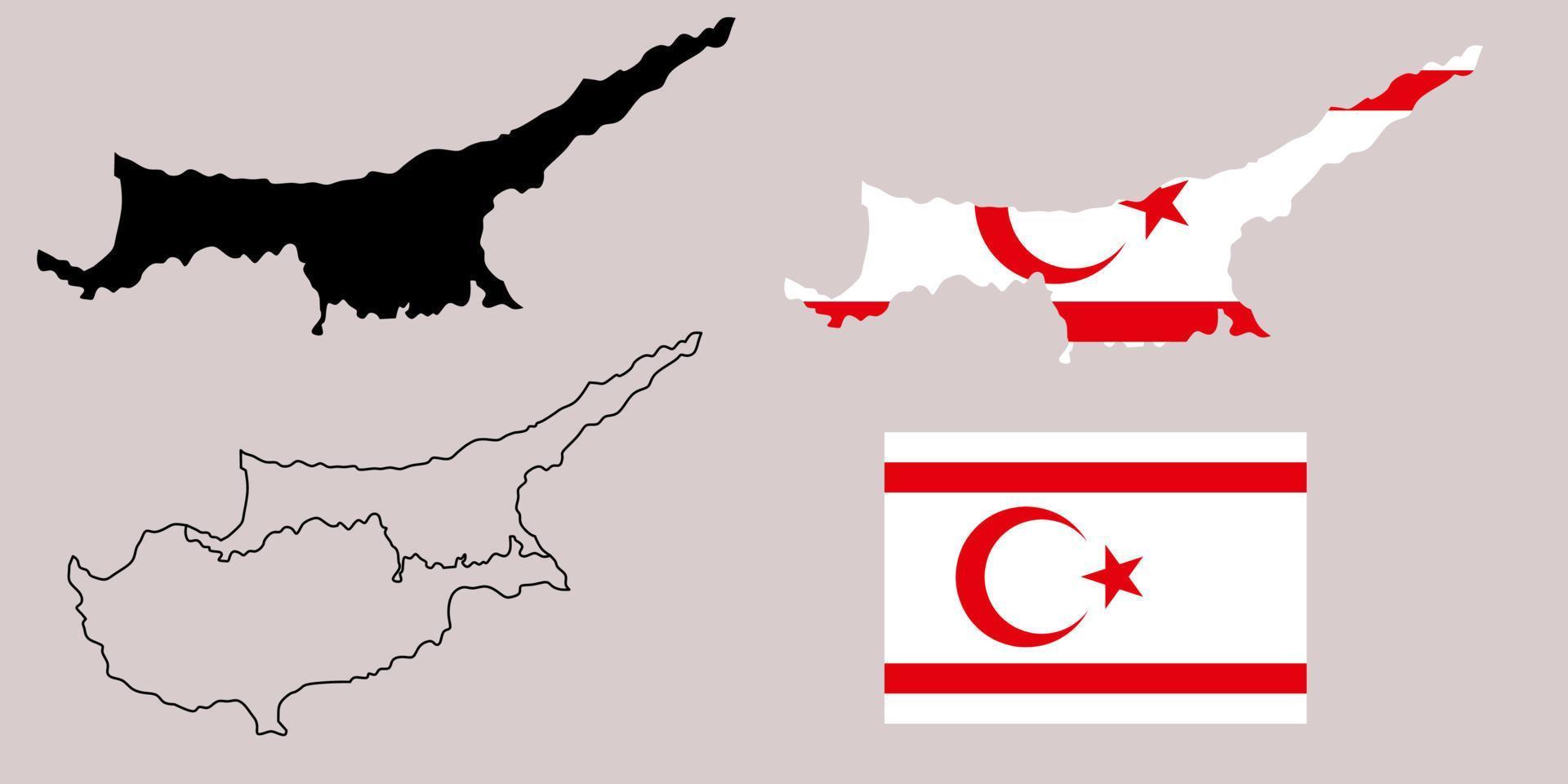 turkiska republiken norra Cypern kartflagga ikonuppsättning vektor