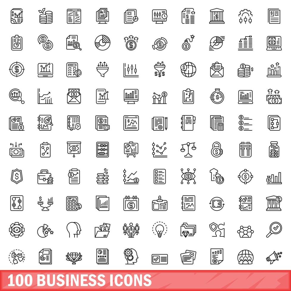 100 Business-Icons gesetzt, Umrissstil vektor