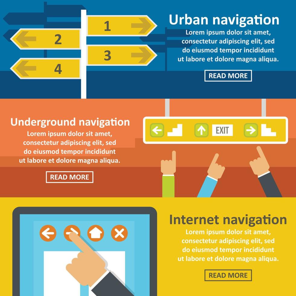 Horizontales Set für städtische Navigationsbanner, flacher Stil vektor