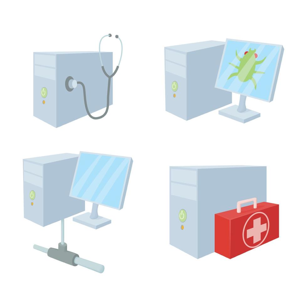 Desktop-PC-Icon-Set, Cartoon-Stil vektor