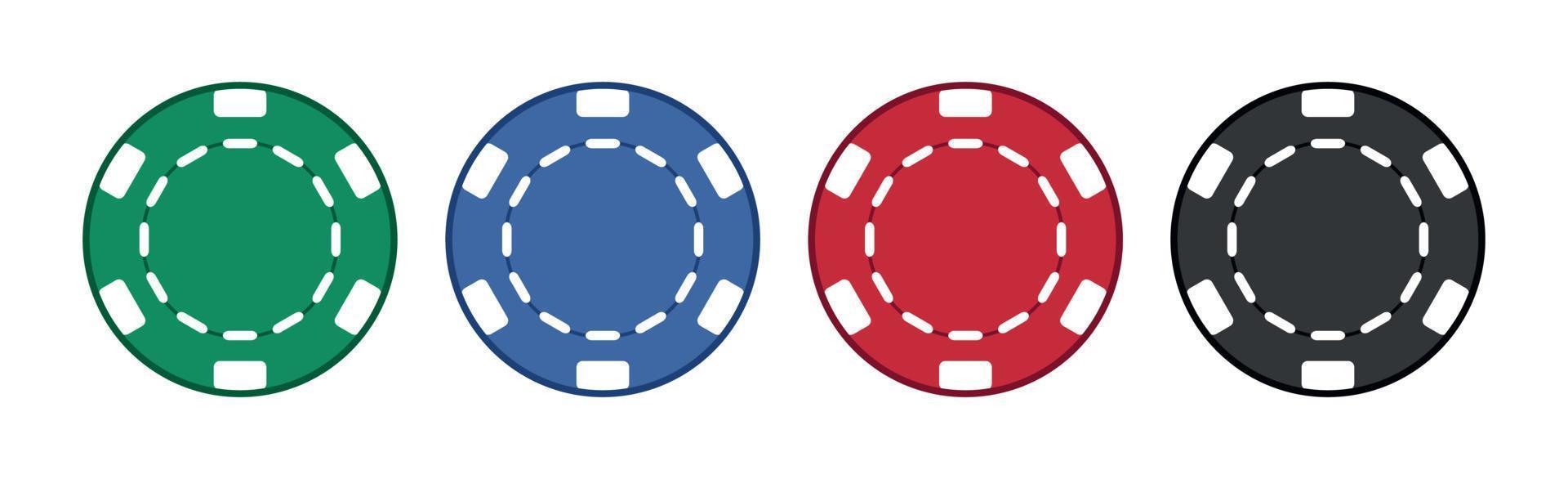 set 4 olika pokermarker kasinoelement på vit bakgrund - vektor