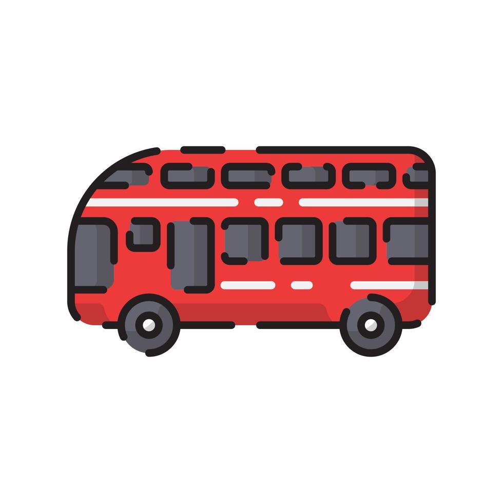 flacher Design-Cartoon des niedlichen roten London-Busautos für Hemd, Plakat, Geschenkkarte, Abdeckung, Logo, Aufkleber und Ikone. vektor